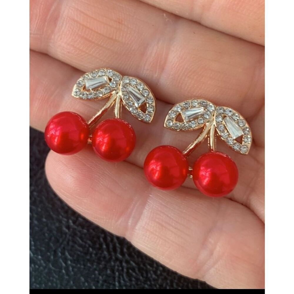 Sweet Red Cherry Earrings Summer Vacation Fruit Studs